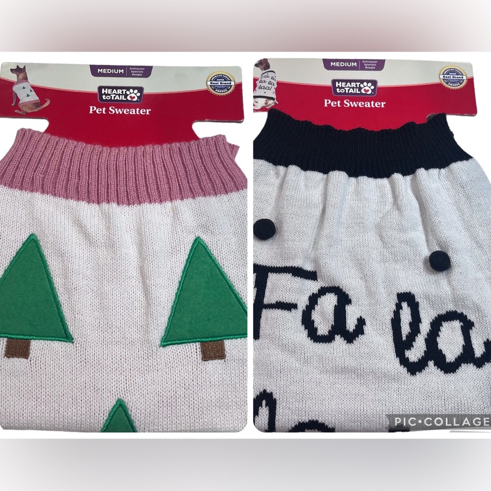 2 NEW Pet Dog Christmas Sweaters Medium Christmas Trees And Fa La La La La